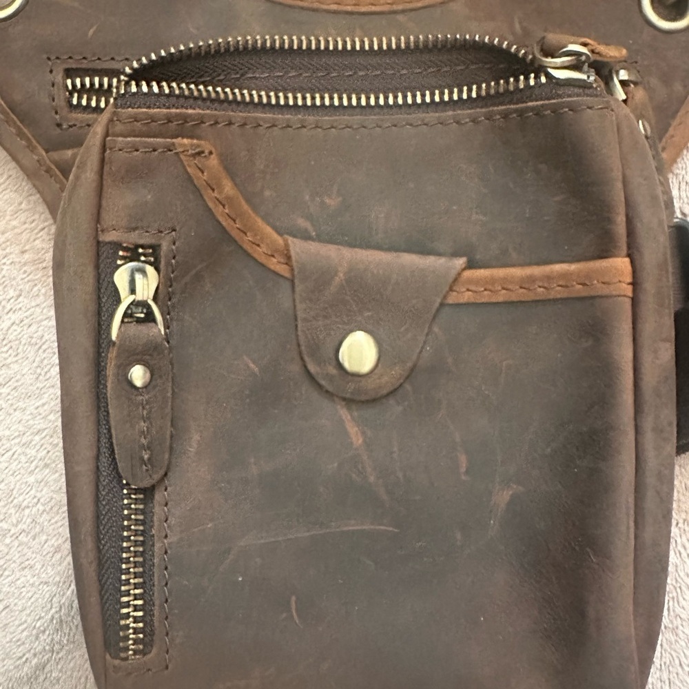 Mens Genuine Leather Waist Pack Messenger Motorcycle Waist Pack Shoulder Drop - Picture 2 of 4